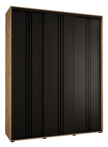 Szafa przesuwna wysoka Davos 6 200, gł. 60 cm artisan + czarny + czarny