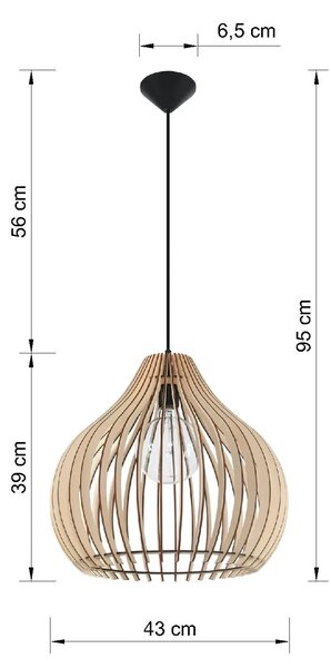 Skandynawska lampa wisząca z drewnianym kloszem - 6X EX550 K7-E11