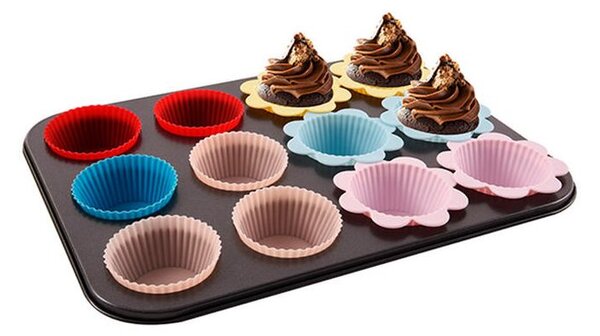 Metalowa forma do muffinek z silikonowymi foremkami 12 szt
