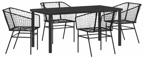 Zestaw Mebli Ogrodowych Komplet Jadalniany 5-Częściowy Czarny Rattan Na Taras Balkon Ogród