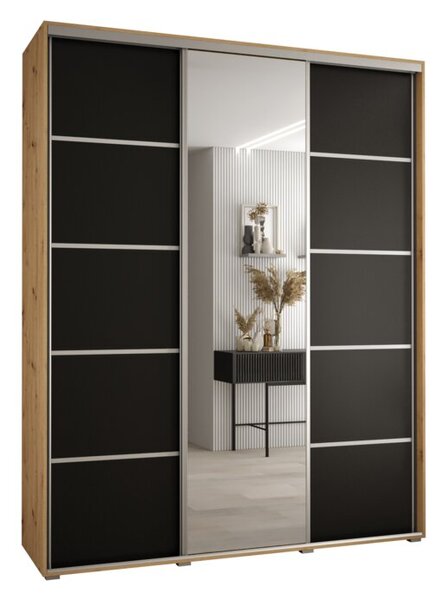 Szafa przesuwna wysoka Davos 5 180, gł. 60 cm artisan + czarny + srebrny