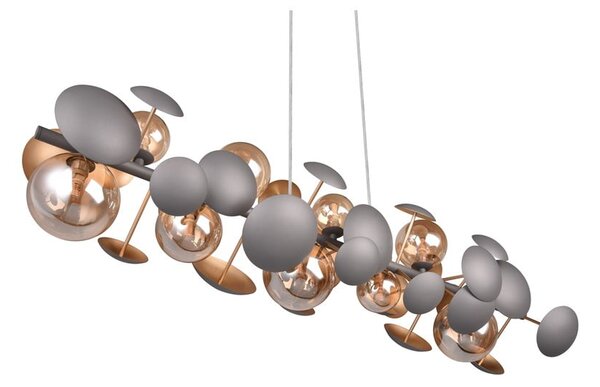 Lampa wisząca w szaro-złotym kolorze ze szklanym kloszem Bubble – Trio Select