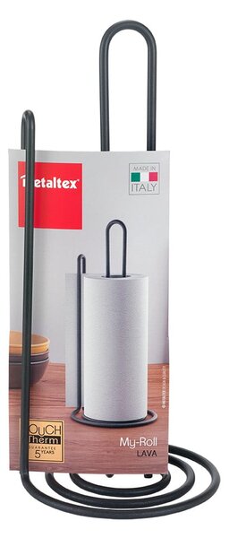 Czarny uchwyt na ręczniki kuchenne Metaltex My Roll Lava