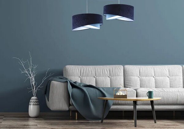 Granatowo biała lampa wisząca welurowa EX994 R4-Z11