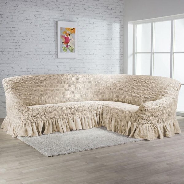 Napinające pokrowce z falbaną FIORELA beżowe kanapa narożnikowa (sz. 350 - 530 cm)