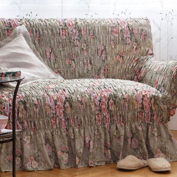 Napinające pokrowce z falbaną FIORELA zielone kanapa narożnikowa (sz. 350 - 530 cm)