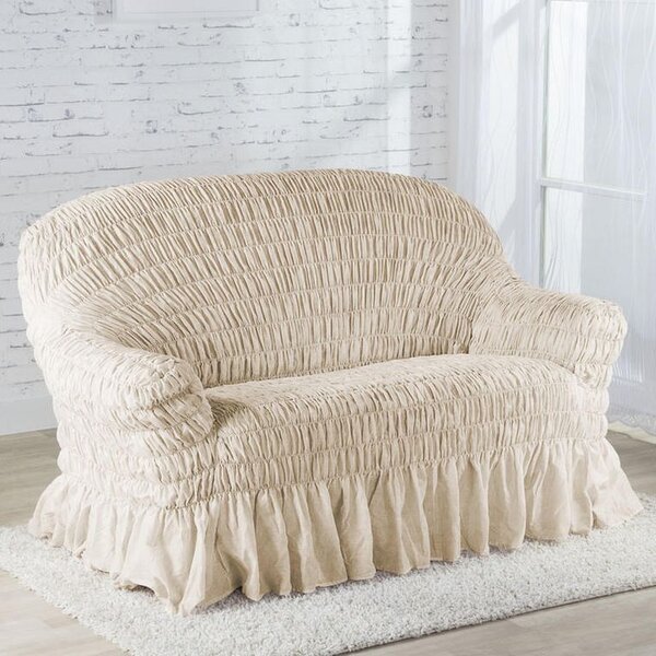 Napinające pokrowce z falbaną FIORELA beżowe kanapa narożnikowa (sz. 350 - 530 cm)