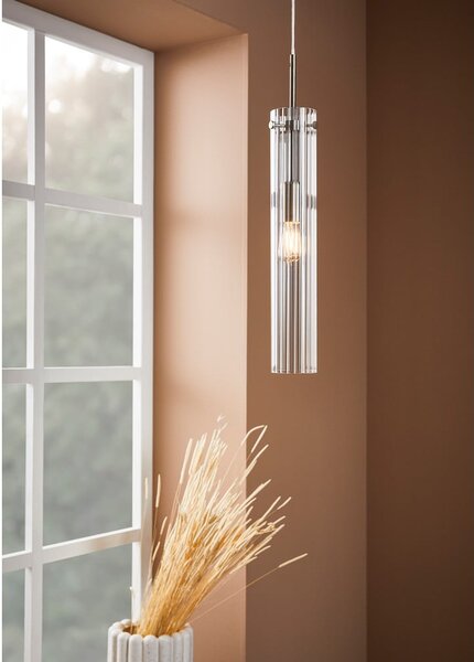 Lampa wisząca w kolorze srebra ze szklanym kloszem Tubo – Markslöjd