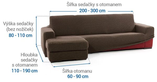 Super streczowe pokrowce NIAGARA tytoniowe narożnik z otomaną po lewej stronie (sz. 200 - 300 cm)