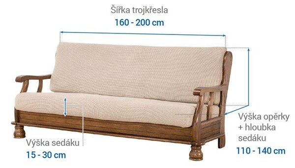 Super streczowe pokrowce NIAGARA śmietankowe kanapa trzyosobowa z drew. bokami (sz. 160 - 200 cm)