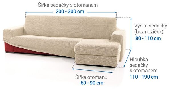 Super streczowe pokrowce NIAGARA śmietankowe narożnik z otomaną po prawej stronie (sz. 200 - 300 cm)