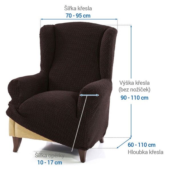 Super streczowe pokrowce NIAGARA czekoladowe fotel uszak (sz. 70 - 95 cm)