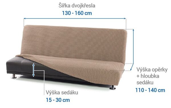 Super streczowe pokrowce NIAGARA orzeszkowe kanapa dwuosobowa z drew. bokami (sz. 130 - 160 cm)
