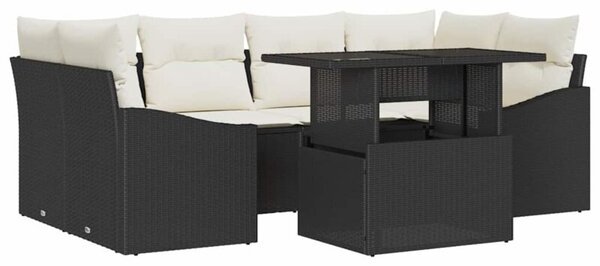 Zestaw Mebli Ogrodowych Komplet Wypoczynkowy 7-Częściowy Czarny Rattan Na Taras Balkon Ogród