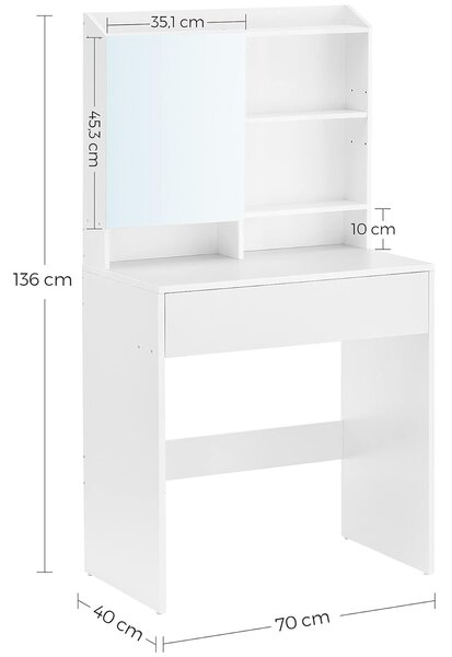 Toaletka z lustrem LUNAVI 70x40 cm, biała