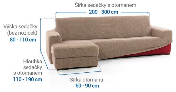 Super streczowe pokrowce NIAGARA orzeszkowe narożnik z otomaną po lewej stronie (sz. 200 - 300 cm)