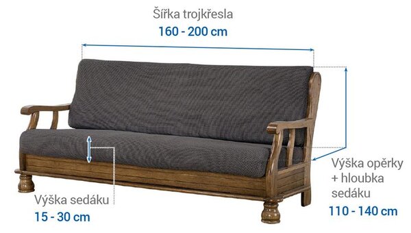 Super streczowe pokrowce NIAGARA antracyt kanapa trzyosobowa z drew. bokami (sz. 160 - 200 cm)
