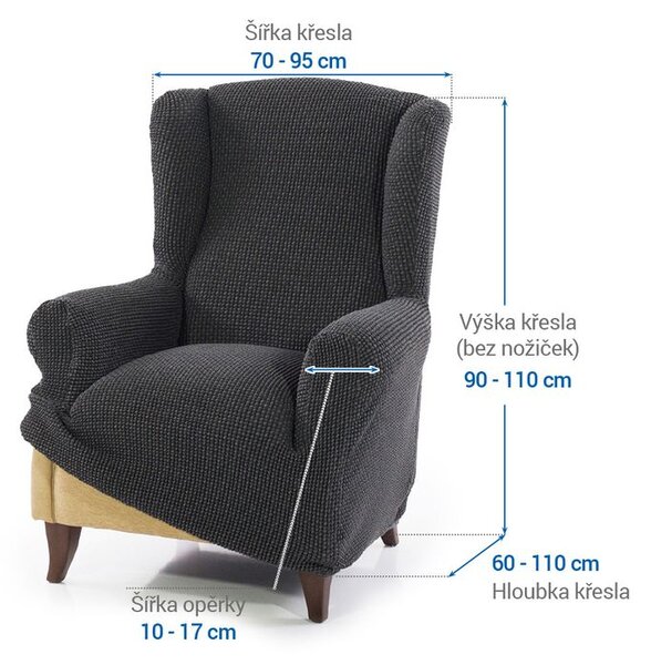 Super streczowe pokrowce NIAGARA antracyt fotel uszak (sz. 70 - 95 cm)