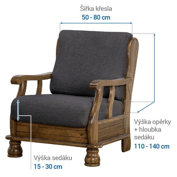 Super streczowe pokrowce NIAGARA antracyt fotel z drewnianymi bokami (sz. 50 - 80 cm)