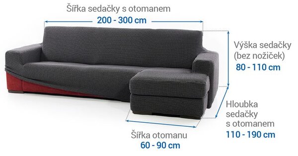 Super streczowe pokrowce NIAGARA antracyt narożnik z otomaną po prawej stronie (sz. 200 - 300 cm)