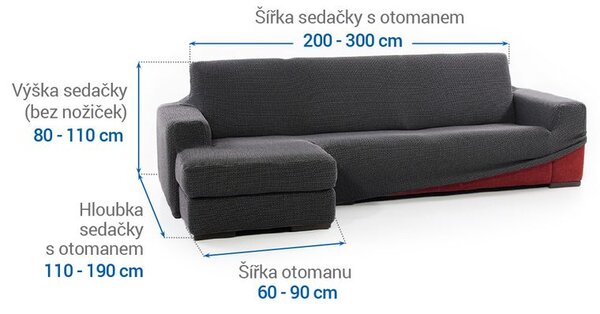 Super streczowe pokrowce NIAGARA antracyt narożnik z otomaną po lewej stronie (sz. 200 - 300 cm)