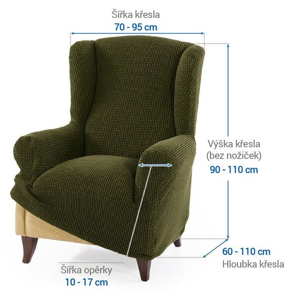 Super streczowe pokrowce NIAGARA zielone fotel uszak (sz. 70 - 95 cm)