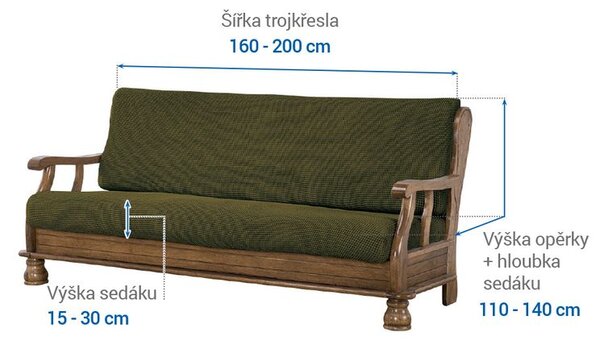 Super streczowe pokrowce NIAGARA zielone kanapa trzyosobowa z drew. bokami (sz. 160 - 200 cm)