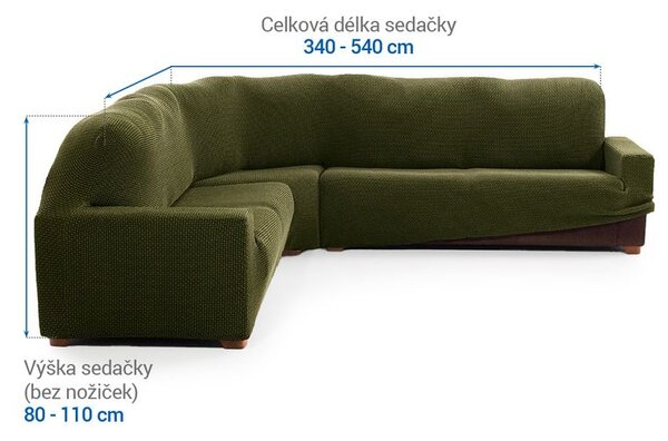 Super streczowe pokrowce NIAGARA zielone kanapa narożnikowa (sz. 340 - 540 cm)