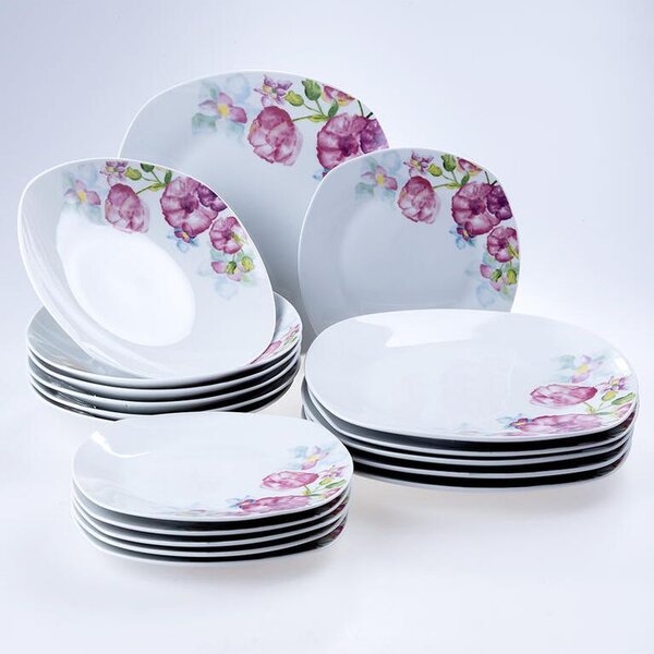 Komplet porcelanowych talerzy square DOLORES 18 szt