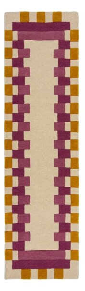 Żółto-różowy wełniany chodnik tkany ręcznie 60x230 cm Kai Wool Border – Flair Rugs