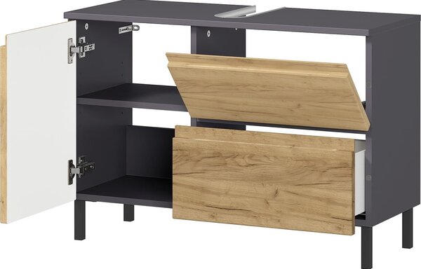 Ciemnoszara szafka pod umywalkę w dekorze dębu 80x56 cm Salinas – Germania