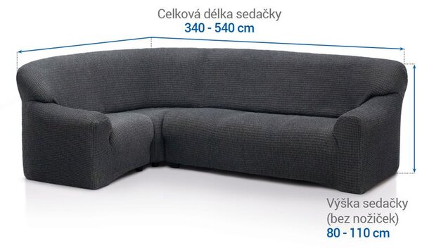 Super streczowe pokrowce RUBINIA antracyt kanapa narożnikowa (sz. 340 - 540 cm)