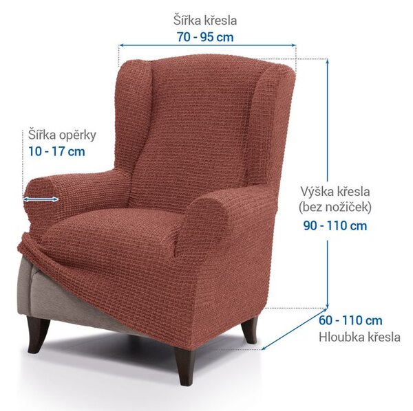 Super streczowe pokrowce RUBINIA ceglaste fotel uszak (sz. 70 - 95 cm)