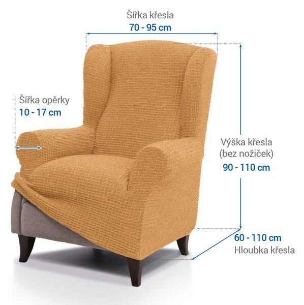 Super streczowe pokrowce RUBINIA złote fotel uszak (sz. 70 - 95 cm)