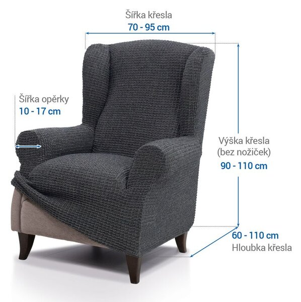 Super streczowe pokrowce RUBINIA antracyt fotel uszak (sz. 70 - 95 cm)