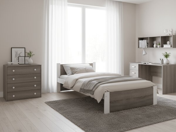 Łóżko IKAROS 90 x 200 cm, biały/dąb truflowy Stelaż: Ze stelażem listwowym rolowanym, Materac: Bez materaca