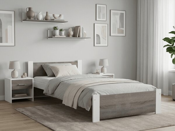 Łóżko IKAROS 90 x 200 cm, biały/dąb truflowy Stelaż: Ze stelażem listwowym rolowanym, Materac: Bez materaca