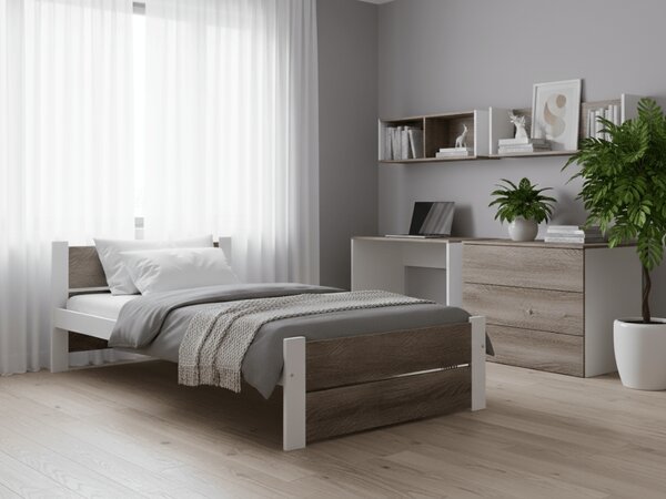 Łóżko IKAROS DOUBLE 90 x 200 cm, biały/dąb truflowy Stelaż: Ze stelażem listwowym rolowanym, Materac: Bez materaca