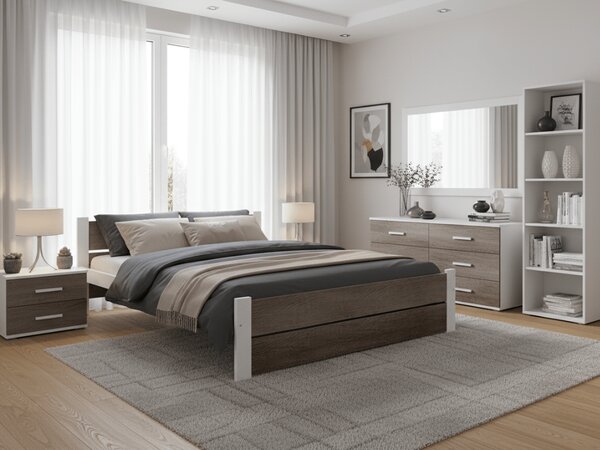 Łóżko IKAROS DOUBLE 160 x 200 cm, biały/dąb truflowy Stelaż: Ze stelażem listwowym rolowanym elastycznym, Materac: Bez materaca