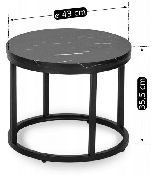 Zestaw Stolików Kawowych MAURO 43 cm/53 cm Czarny Marmur Nowoczesny Glamour