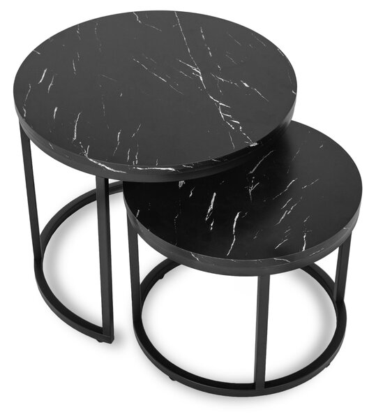 Zestaw Stolików Kawowych MAURO 43 cm/53 cm Czarny Marmur Nowoczesny Glamour