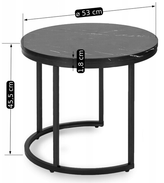 Zestaw Stolików Kawowych MAURO 43 cm/53 cm Czarny Marmur Nowoczesny Glamour
