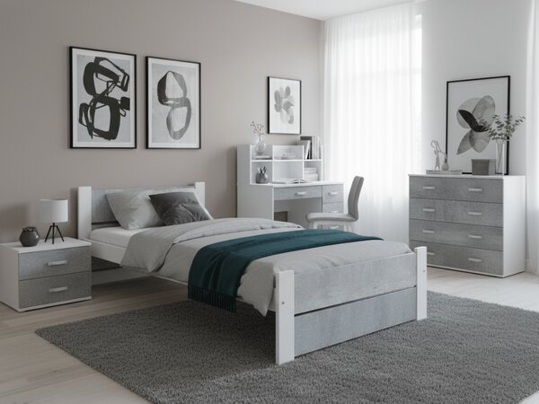 Łóżko IKAROS DOUBLE 90 x 200 cm, beton/biała Stelaż: Ze stelażem listwowym rolowanym elastycznym, Materac: Bez materaca