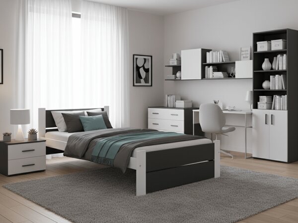 Łóżko IKAROS DOUBLE 90 x 200 cm, antracyt/biały Stelaż: Ze stelażem listwowym rolowanym elastycznym, Materac: Materac Deluxe 10 cm