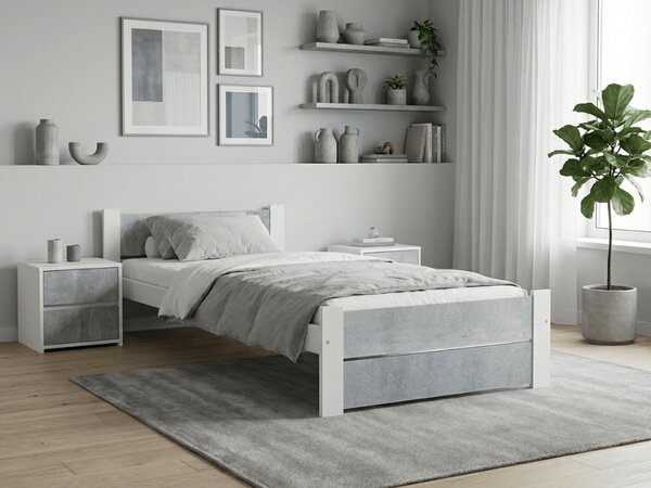 Łóżko IKAROS DOUBLE 90 x 200 cm, beton/biała Stelaż: Ze stelażem listwowym rolowanym elastycznym, Materac: Bez materaca