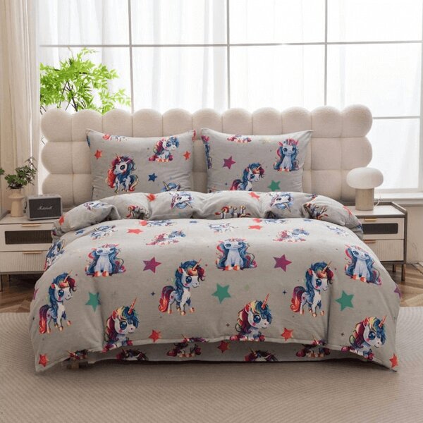 Pościel z mikropluszu CUTE UNICORN szara Rozmiar pościeli: 70 x 80 cm | 140 x 200 cm