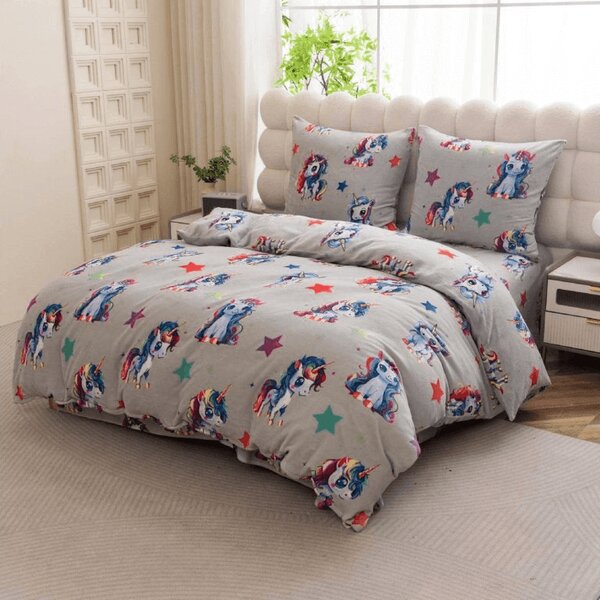 Pościel z mikropluszu CUTE UNICORN szara Rozmiar pościeli: 70 x 80 cm | 140 x 200 cm