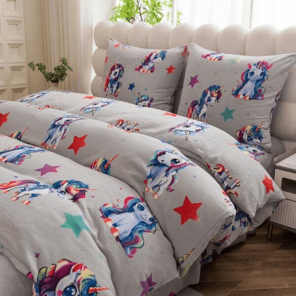 Pościel z mikropluszu CUTE UNICORN szara Rozmiar pościeli: 70 x 80 cm | 140 x 200 cm