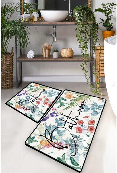 Dywaniki łazienkowe zestaw 2 szt. 60x100 cm Green In Flower – Foutastic