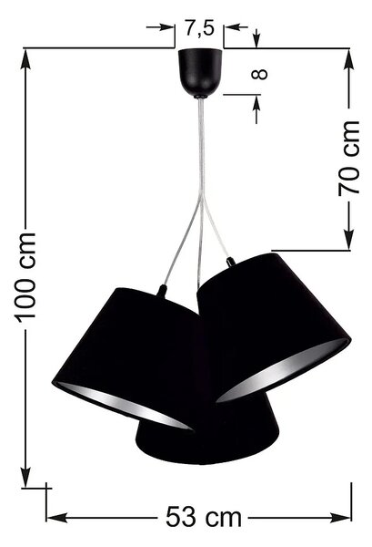 Czarno-srebrna welurowa lampa wisząca stożki R1-C65